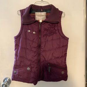 Purple Embroidered Puffer Vest (Cotton Lined)
